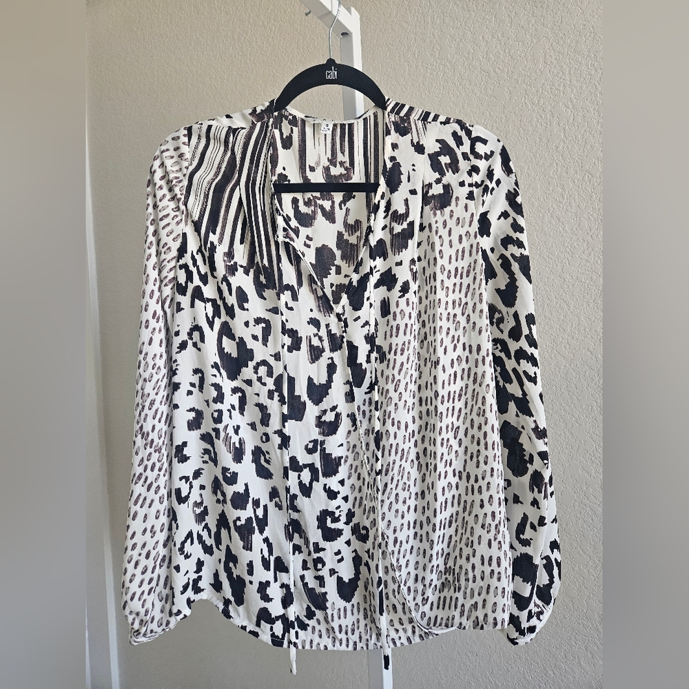 Cabi #590 Animal Print Faux Wrap Blouse